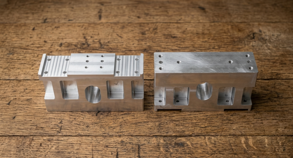 Två varianter av en precisionsfräst CNC-aluminiumprototyp – specialtillverkning av STABAR