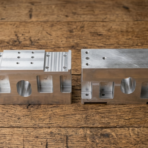 Två varianter av en precisionsfräst CNC-aluminiumprototyp – specialtillverkning av STABAR